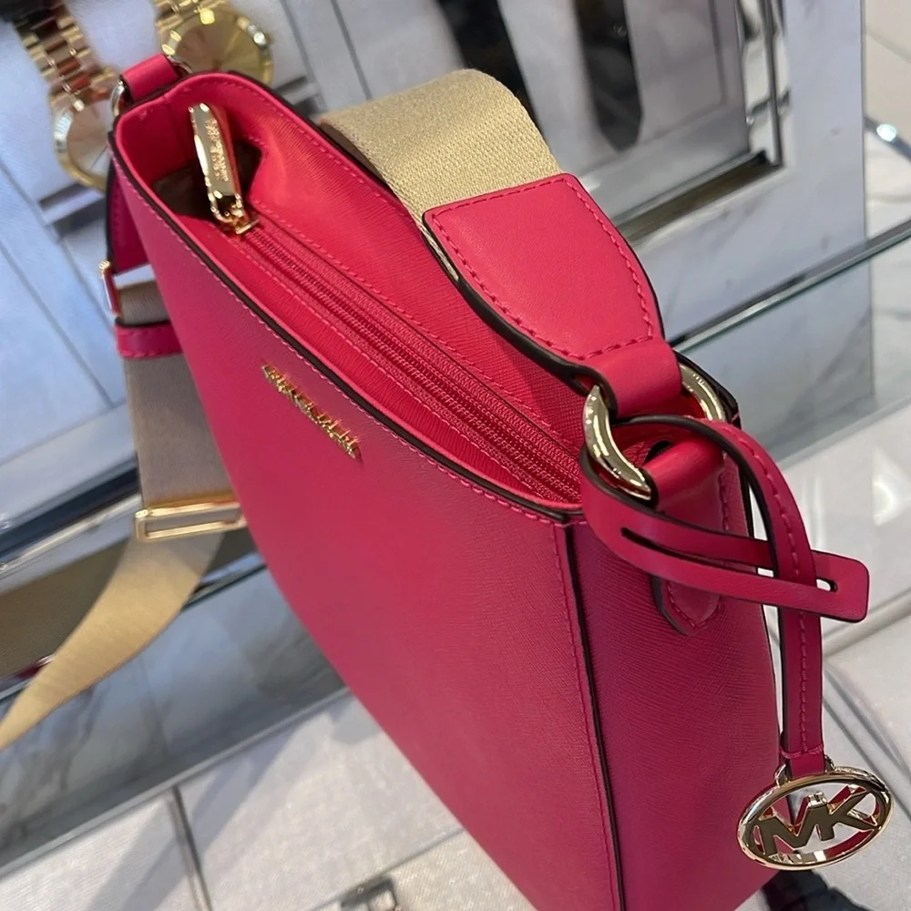 Michael Kors Jet Set Travel Small Messenger Crossbody Bag Electric Pink  NWT
